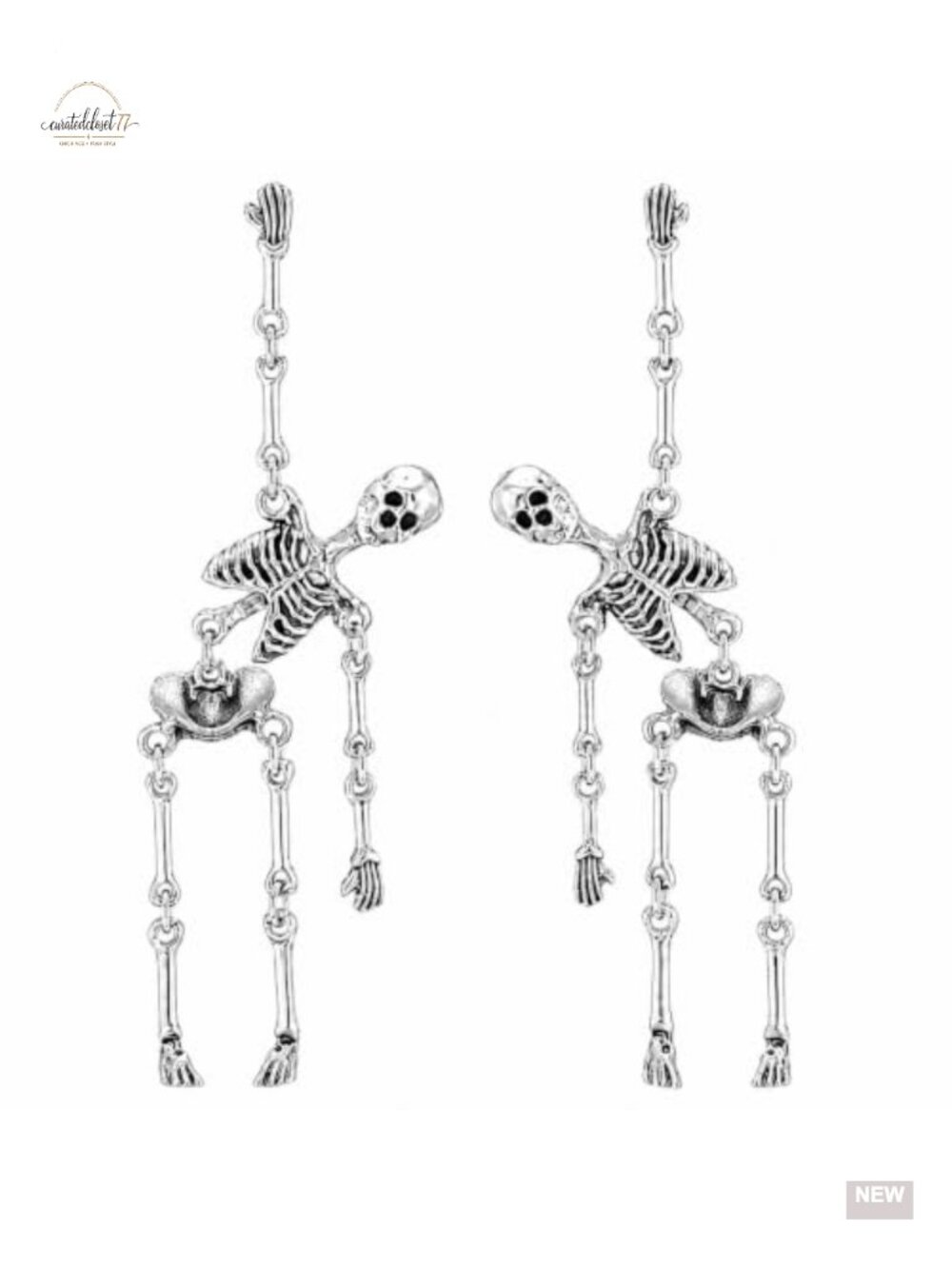 Gothic Skeleton Dangle Earrings Articulated Skull Halloween Costume Jewelry